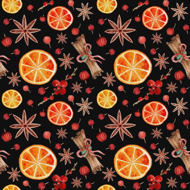 PSD motif sans couture noël nouvel an orange cannelle anis canneberges emballage papier d'emballage