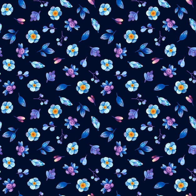 Motif sans couture avec des plumes bleues et des fleurs jaunes Illustration à l'aquarelle dessinée à la main