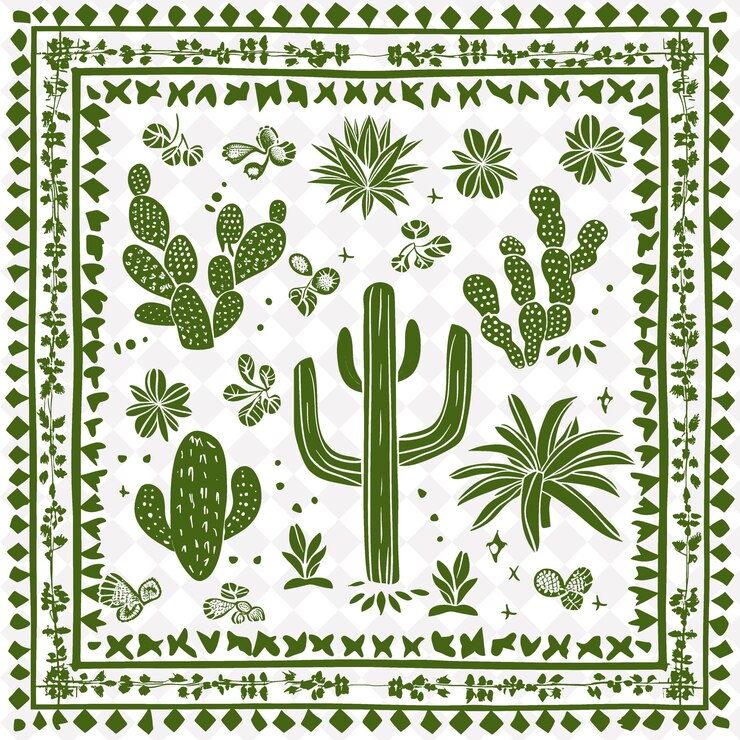PSD un motif vert et blanc avec des cactus et des cactuses
