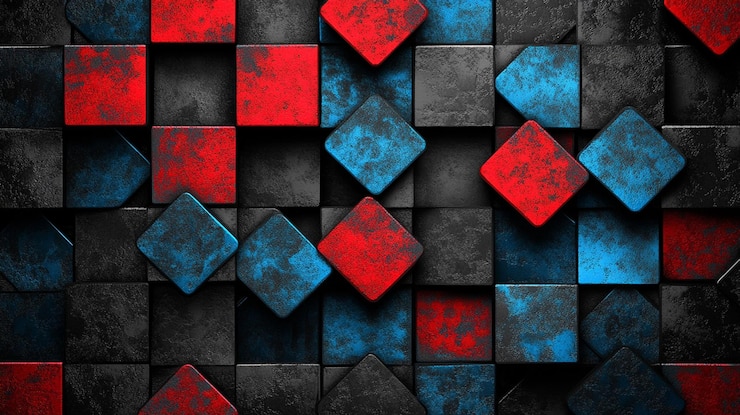 PSD des motifs carrés abstraits en rouge, bleu et gris