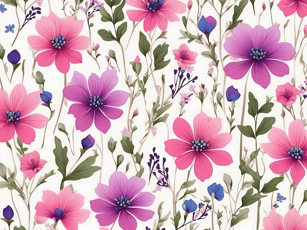 PSD des motifs de fleurs sauvages bleu rose et violet générés par aig.