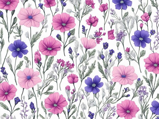 PSD des motifs de fleurs sauvages bleu rose et violet générés par aig.