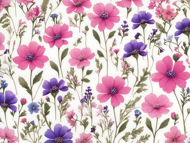 PSD des motifs de fleurs sauvages bleu rose et violet générés par aig.