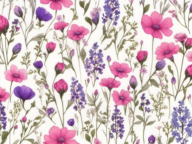 PSD des motifs de fleurs sauvages bleu rose et violet générés par aig.