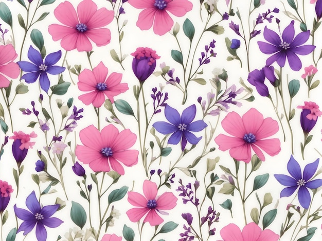 PSD des motifs de fleurs sauvages bleu rose et violet générés par aig.