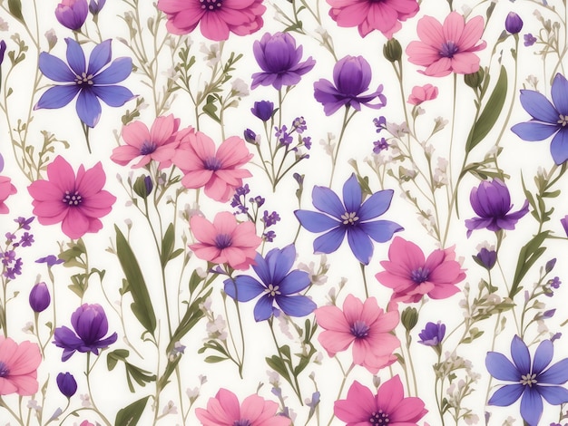 PSD des motifs de fleurs sauvages bleu rose et violet générés par aig.