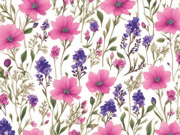 PSD des motifs de fleurs sauvages bleu rose et violet générés par aig.