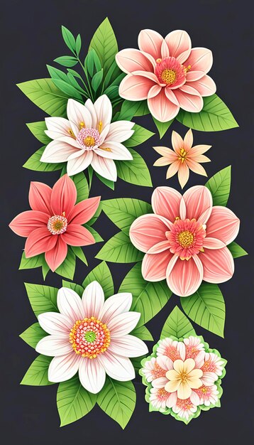 PSD des motifs floraux avec une variété de fleurs, de feuilles ou d'autres plantes