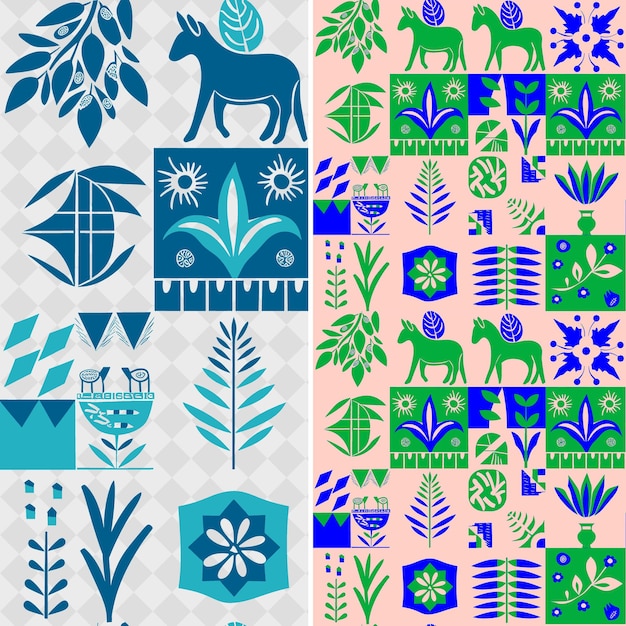 PSD des motifs de gaucho argentins avec des animaux et des plantes stylisés mot créatif vecteur géométrique abstrait