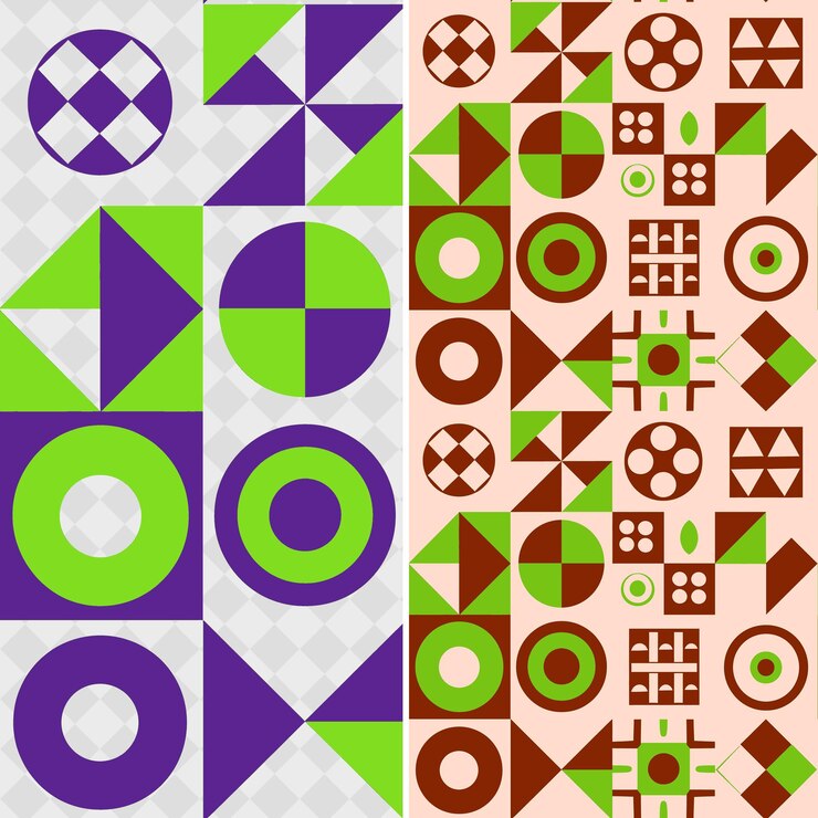 PSD des motifs géométriques burundais avec des cercles, des carrés et des triangles