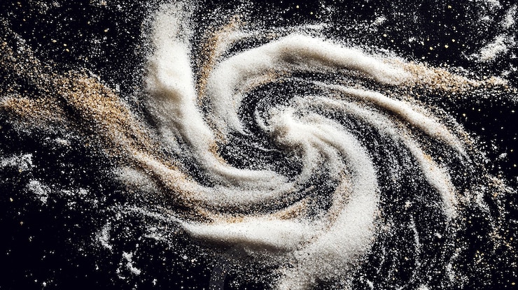 PSD des motifs tourbillonnants de sucre créent une représentation artistique d'une galaxie