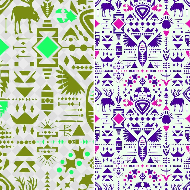 PSD motifs tribaux ancestraux avec des silhouettes d'animaux et de la géométrie creative abstract vector géométrique