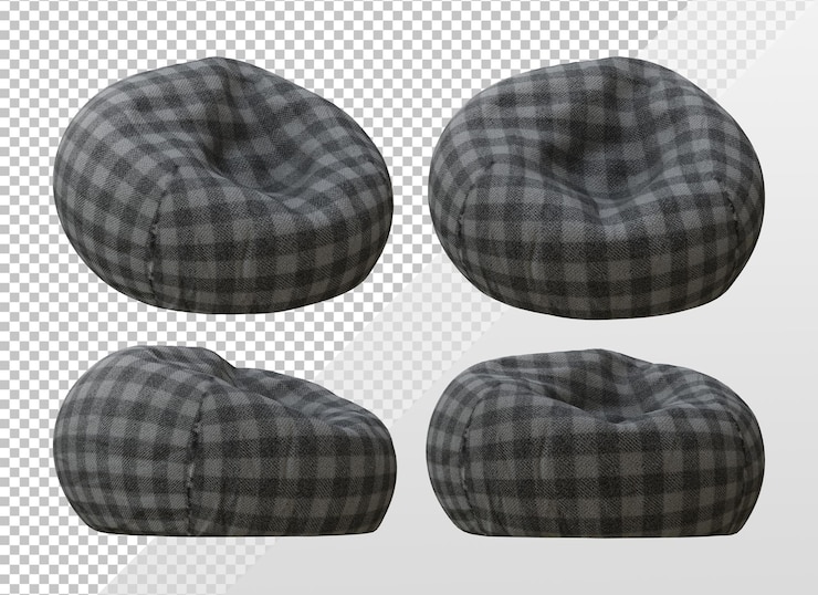 PSD motivo de linha de saco de feijão de renderização 3d, vista em perspectiva de assento macio e confortável