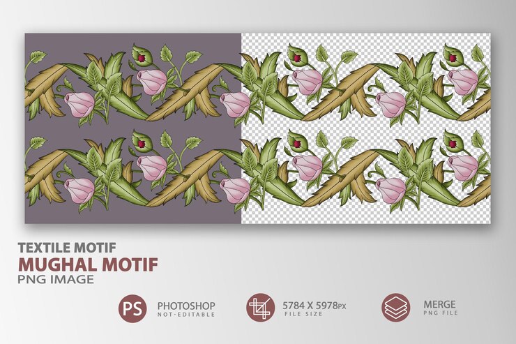 PSD motivo textil floral islámico mogol borde sin costuras para impresión textil y otras decoraciones