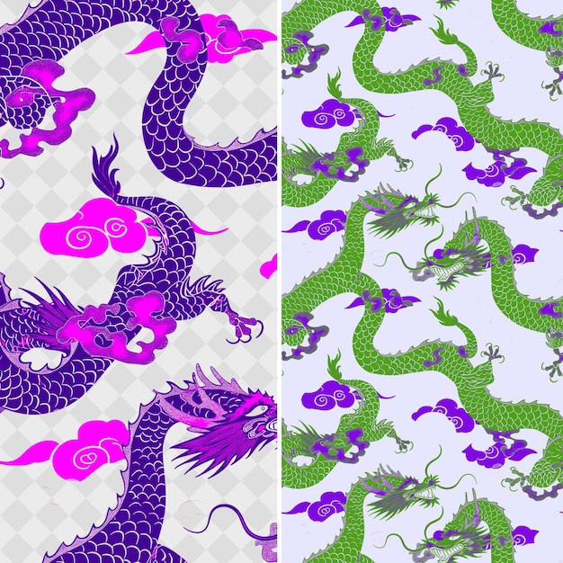 PSD motivos de dragão chineses ilustrados em formas serpentinas com vetor geométrico abstrato criativo