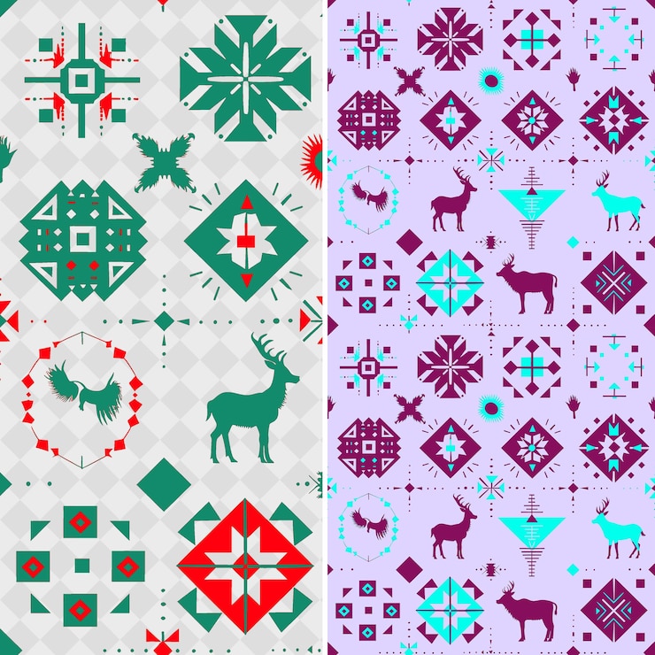 PSD motivos tribales ancestrales con siluetas de animales y geometría vector geométrico abstracto creativo