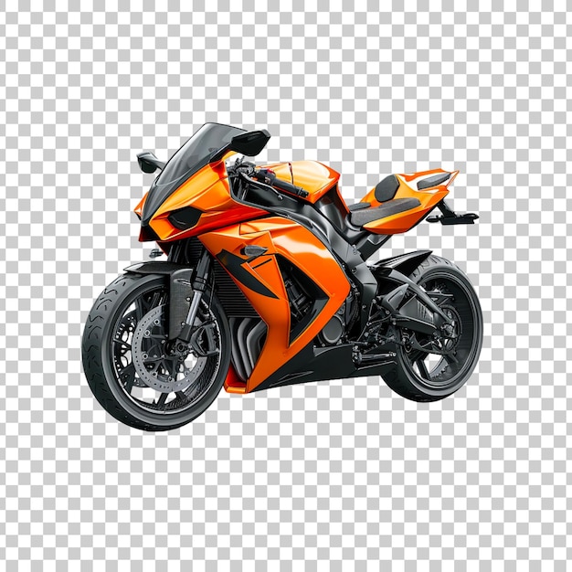 PSD moto sportive orange sur un fond transparent