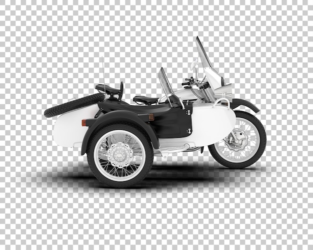 Motocicleta com sidecar na ilustração de renderização 3d de fundo transparente