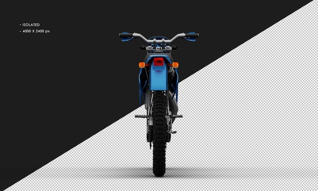 Motocicleta de trilha azul de metal realista isolada vista traseira