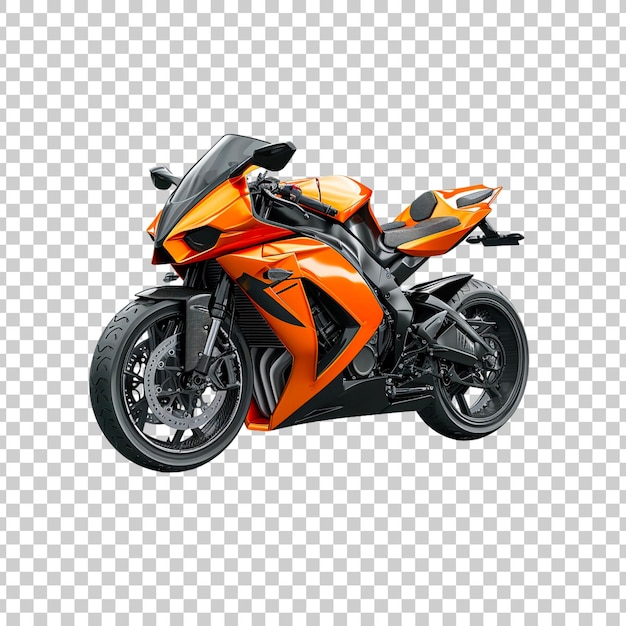 PSD motocicleta deportiva de color naranja sobre un fondo transparente