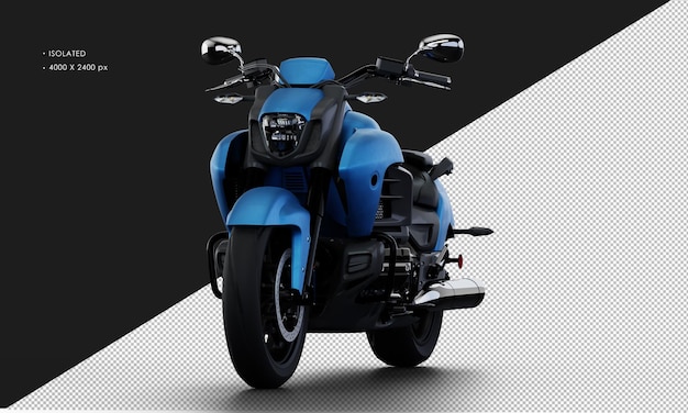 Motocicleta grande azul metal realista isolada vista de ângulo frontal esquerdo