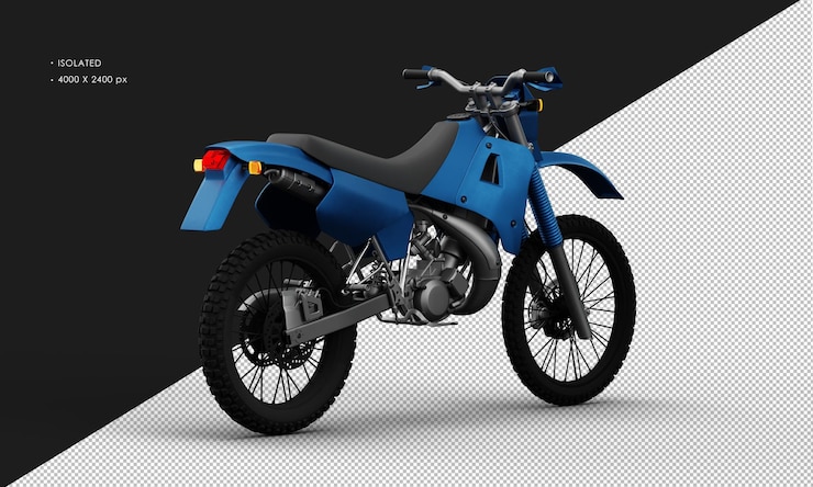 PSD motocicleta de rastro azul de metal realista aislada desde la vista trasera derecha