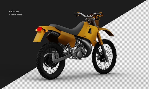 Motocicleta de sendero amarillo de metal realista aislada desde la vista trasera derecha