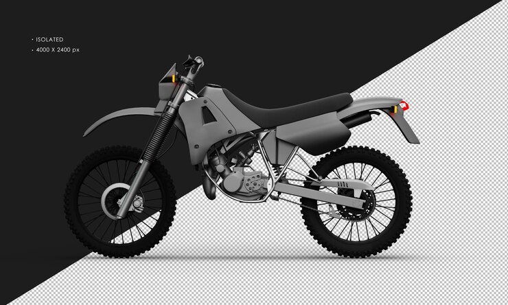 PSD motocicleta de sendero gris titanio de metal realista aislada desde la vista lateral izquierda