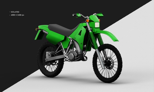 Motocicleta de sendero verde de metal realista aislada desde la vista frontal derecha