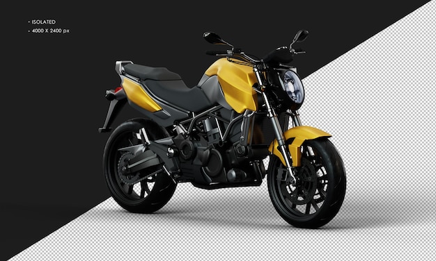 Motocicleta sportbike amarelo metal realista isolada da vista frontal direita