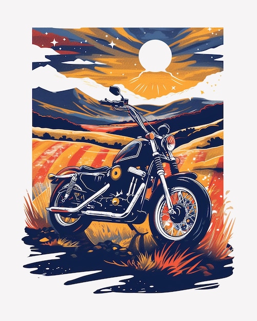 PSD motocicleta de verano con diseño de cartel de montaña