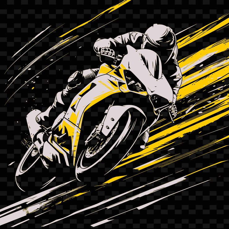PSD motociclista inclinando-se em uma curva com velocidade com uma ilustração dinâmica flat 2d sport backgroundp