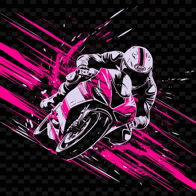 PSD motociclista inclinándose hacia una curva con velocidad con una ilustración dinámica flat 2d sport backgroundp