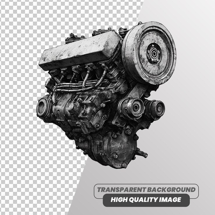 PSD el motor del coche aislado en un archivo psd de fondo transparente