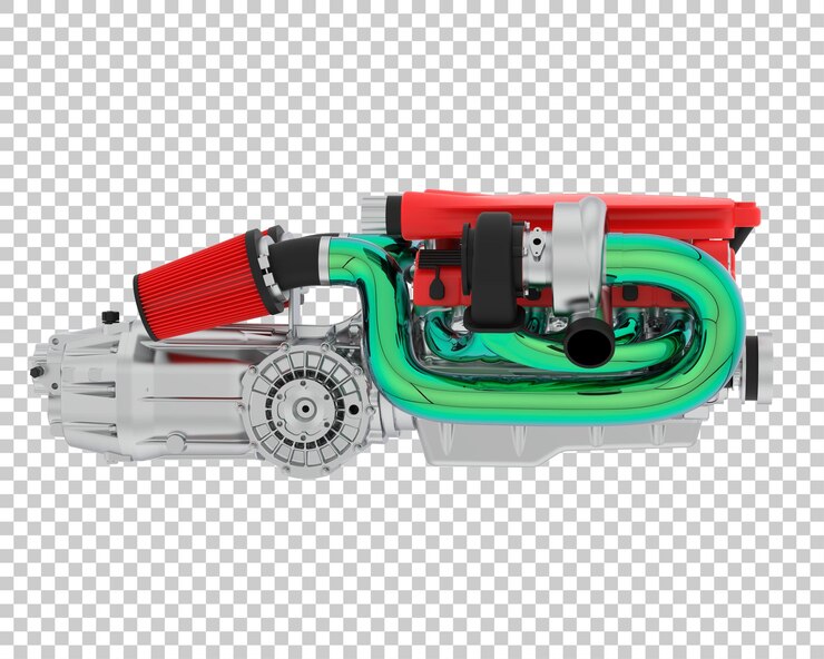 PSD motor de superdeportivo en ilustración de renderizado 3d de fondo transparente