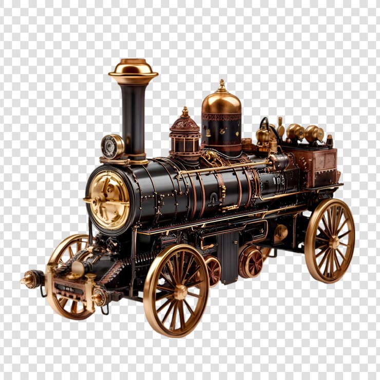 PSD motor de tren de vapor antiguo aislado sobre un fondo transparente