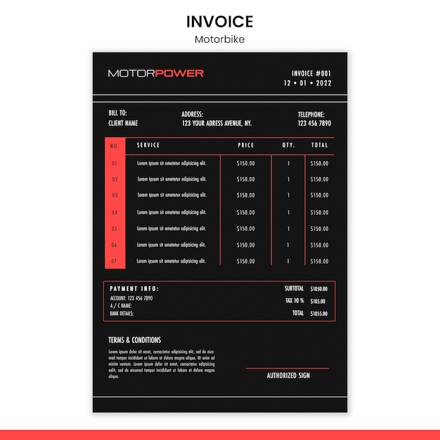 PSD motorrad-konzept-rechnungsvorlage