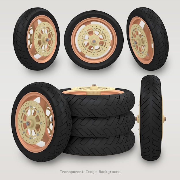 Motorrad- und Rollerreifen-Sammlung mit isolierter transparenter Bild-Hintergrund3d-Rendering
