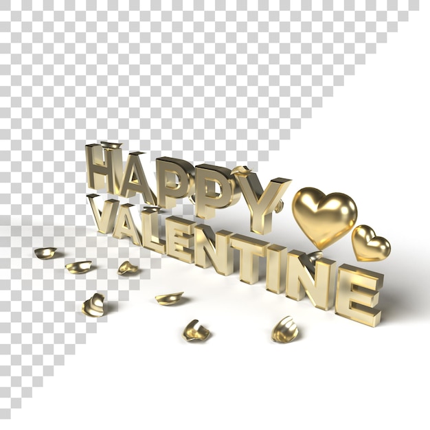 Mots 3d or Happy Valentine avec coeur d'or et pétale isolés