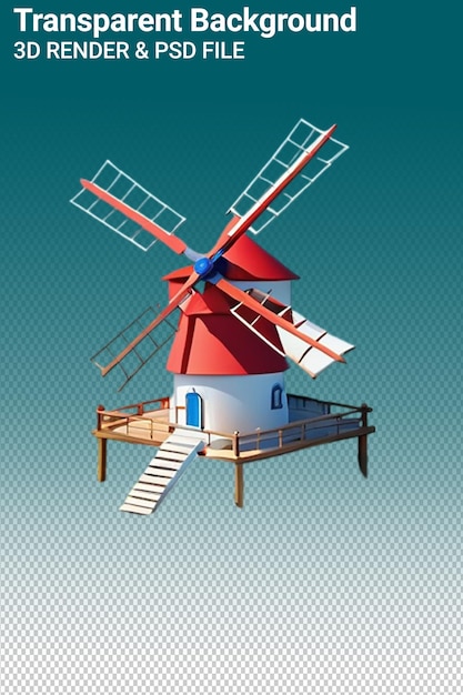 Un Moulin à Vent Avec Un Toit Rouge Et Un Fond Bleu