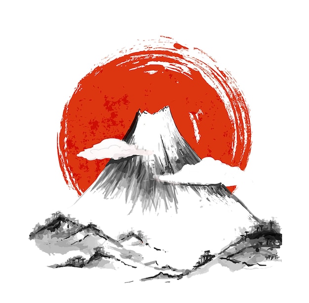 Mount Fuji and Red Sun
