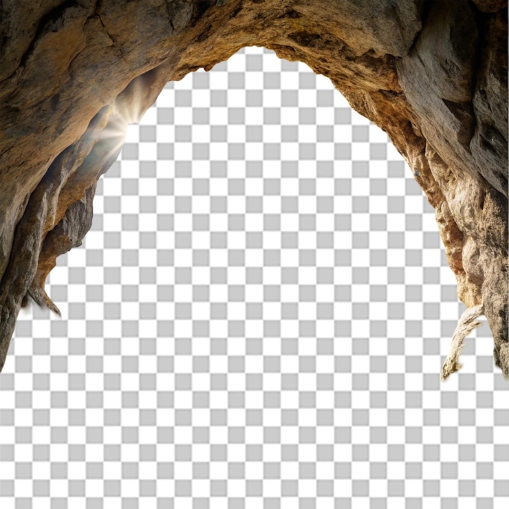 Mountain landscape with a cave isolated on white background