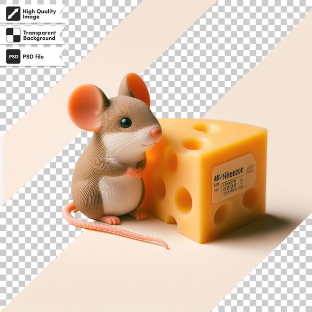 PSD mouse de animação psd e um pedaço de queijo em fundo transparente