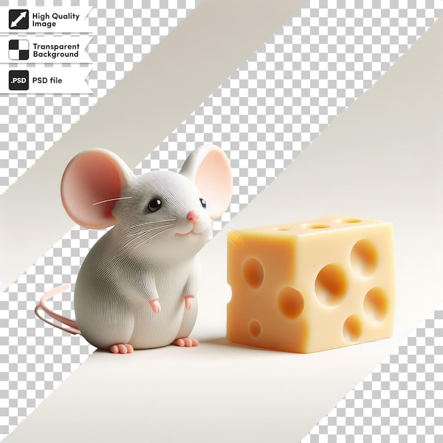 Mouse de animação psd e um pedaço de queijo em fundo transparente
