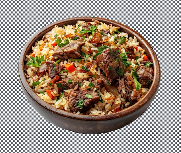 PSD mouth watering goat pilaf isolated on transparent background