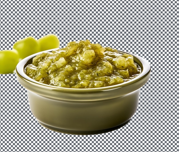 PSD mouth watering green tomato chutney in einer schüssel, isoliert auf durchsichtigem hintergrund