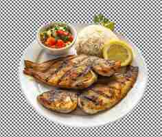 PSD mouth watering grilled tilapia with chakery isolated on transparent background