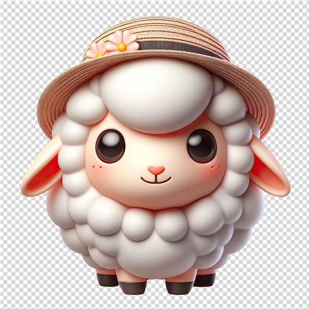 PSD un mouton avec un chapeau de paille sur sa tête et un chapeaux de paille