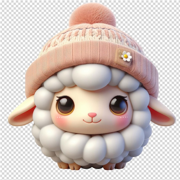 PSD un mouton avec un chapeau rose et une fleur dessus