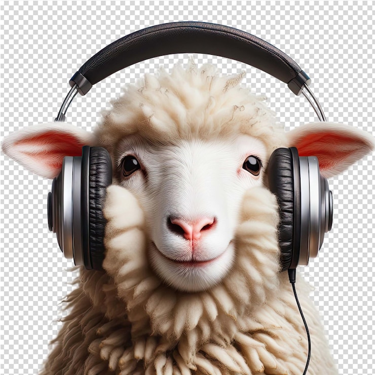 PSD un mouton avec des écouteurs et une photo d'un mouton dessus